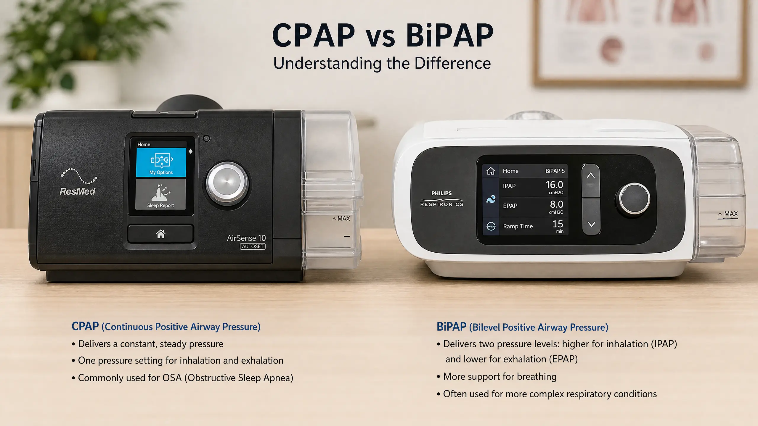 Comparativo entre aparelhos CPAP e BiPAP