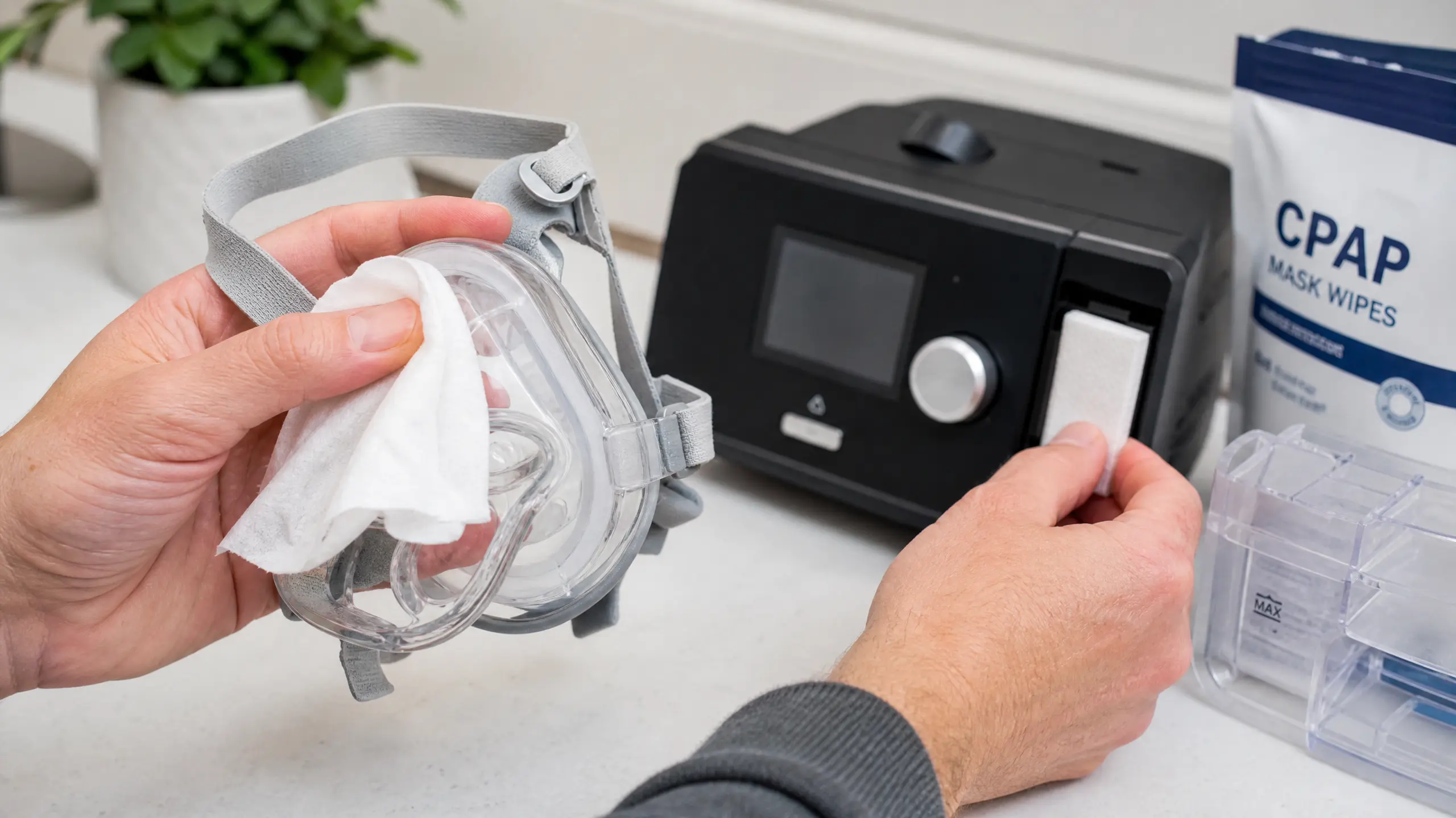 Manutenção e limpeza de máscara CPAP