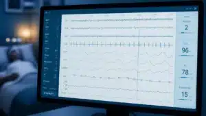 Monitor com dados de polissonografia em laboratório do sono